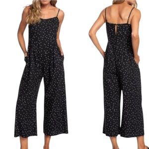 Roxy Black Polkadot Linen Blend Jumpsuit Woman’s Size XL